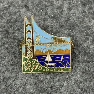 Lions Club Vtg 1984 San Francisco CA, Bay Bridge Pinback Pin ( 1.5”) Gold Trim